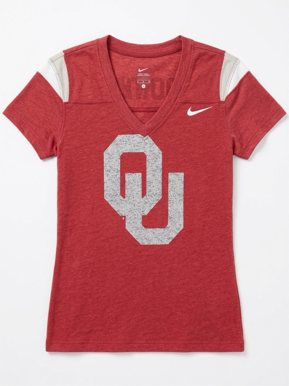 Nike Red OU Graphic V-Neck Tee with White Accents